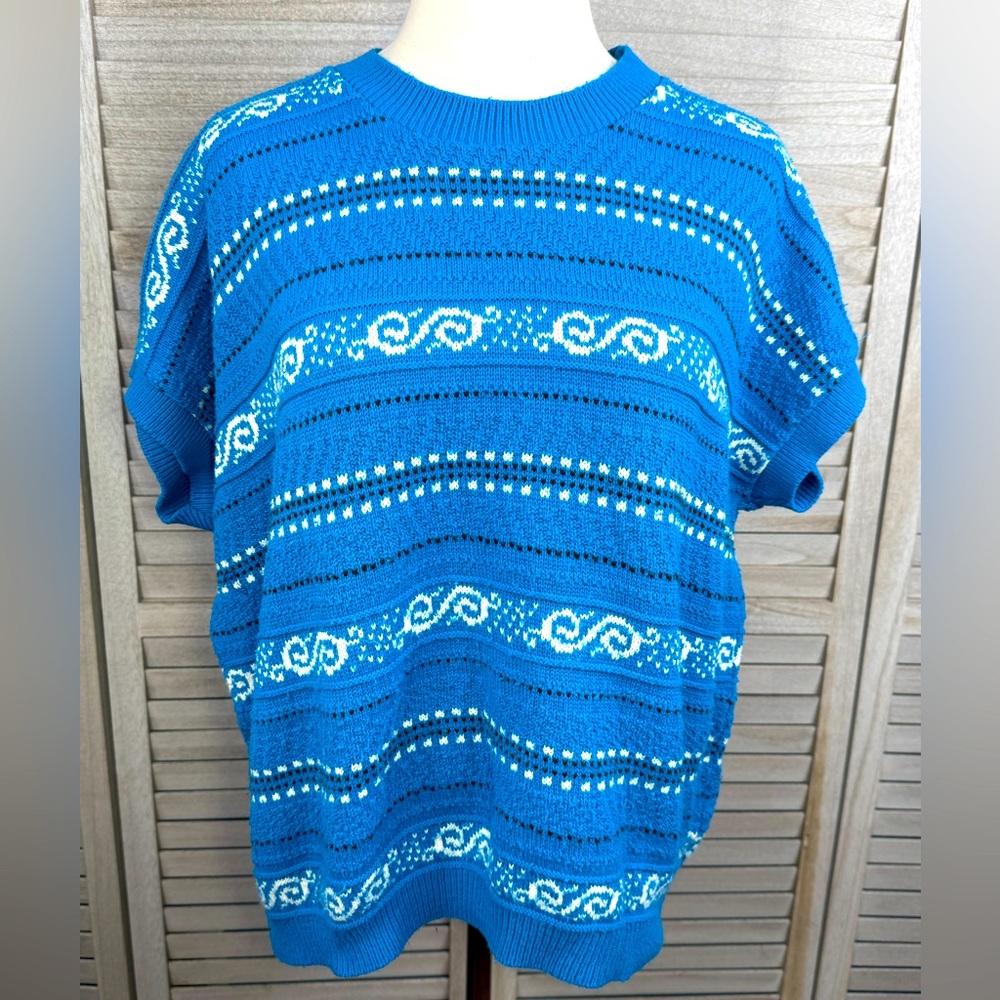 JENNIFER ADAMS Vintage Sweater 80's-90's Bright Blue/White-M/L